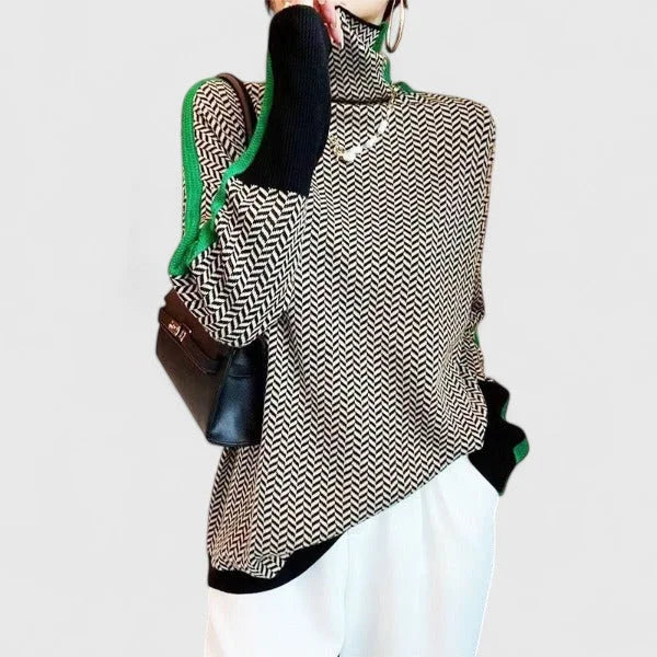 Women's High-Neck Contrast-Stripe Sweater