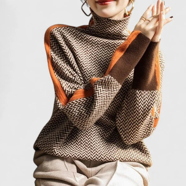 Women's High-Neck Contrast-Stripe Sweater
