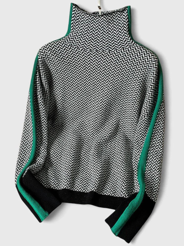 Women's High-Neck Contrast-Stripe Sweater