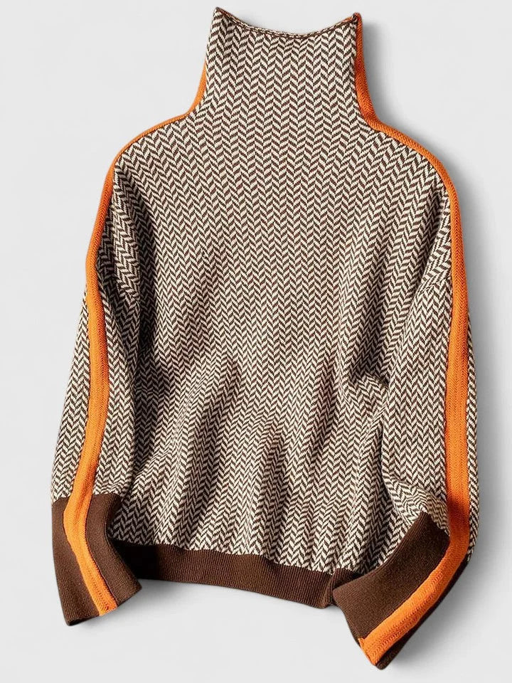 Women's High-Neck Contrast-Stripe Sweater