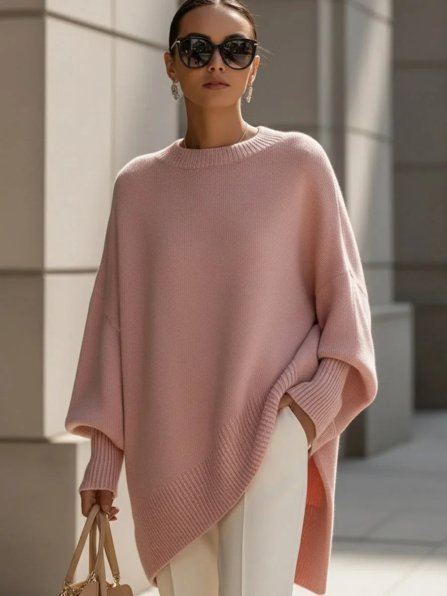 Women's Oversized Wool-Blend Sweater – Asymmetric Hem