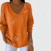 Women's Floral Ribbed V-Neck Jumper – Leafy Pattern