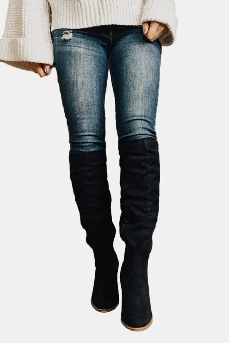 Women's Stretch Over-The-Knee Block Heel Boots