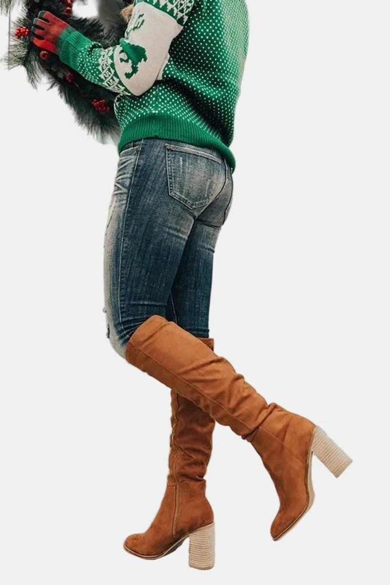 Women's Stretch Over-The-Knee Block Heel Boots