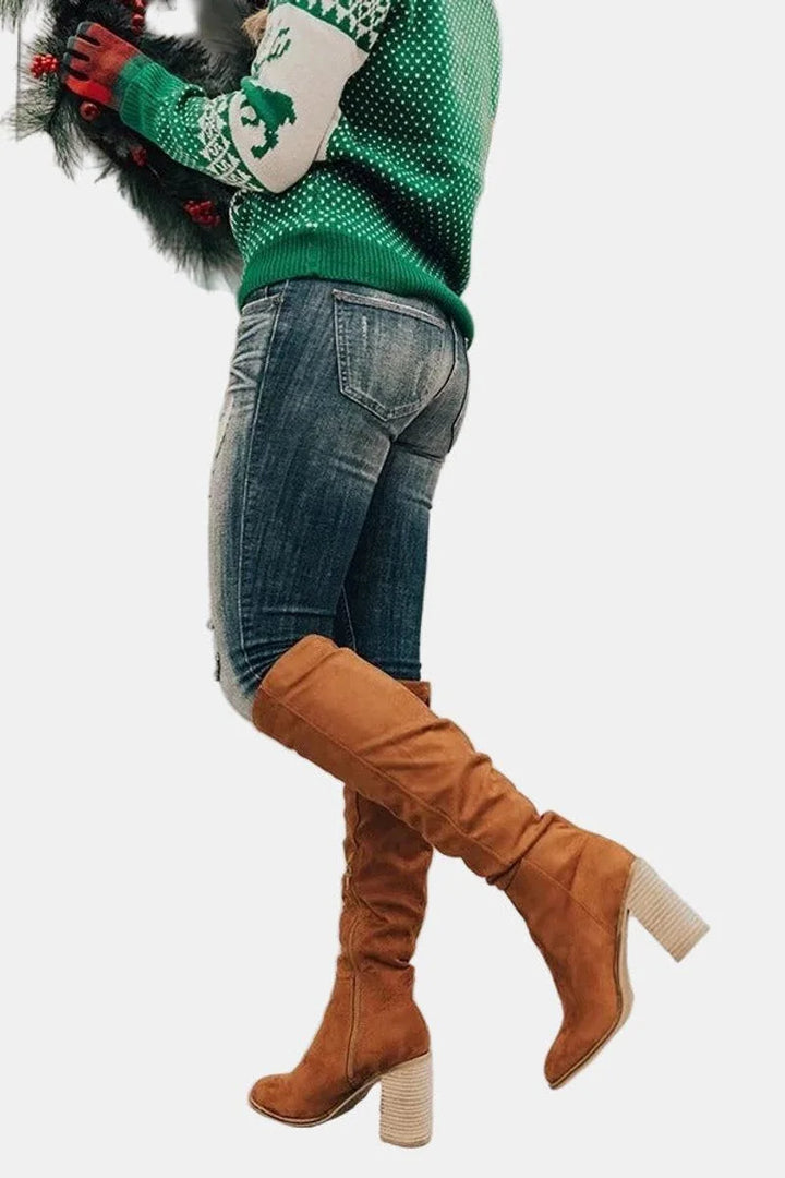 Women's Stretch Over-The-Knee Block Heel Boots