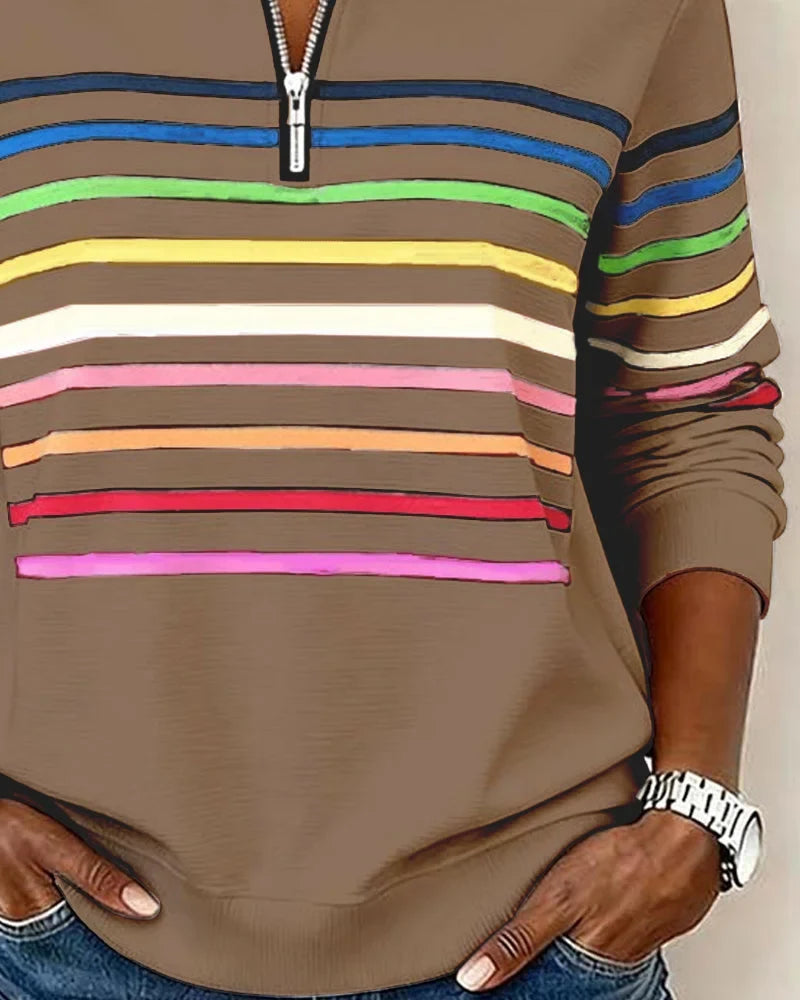 Women's Striped Half Zip Sweatshirt