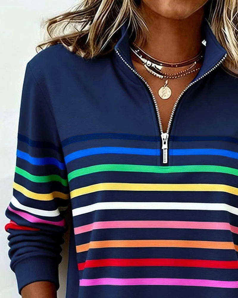 Women's Striped Half Zip Sweatshirt