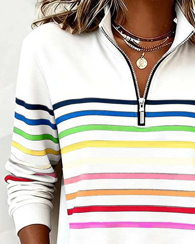 Women's Striped Half Zip Sweatshirt