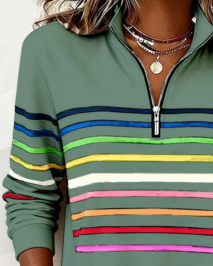 Women's Striped Half Zip Sweatshirt