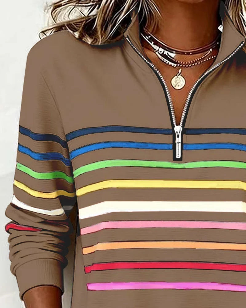 Women's Striped Half Zip Sweatshirt