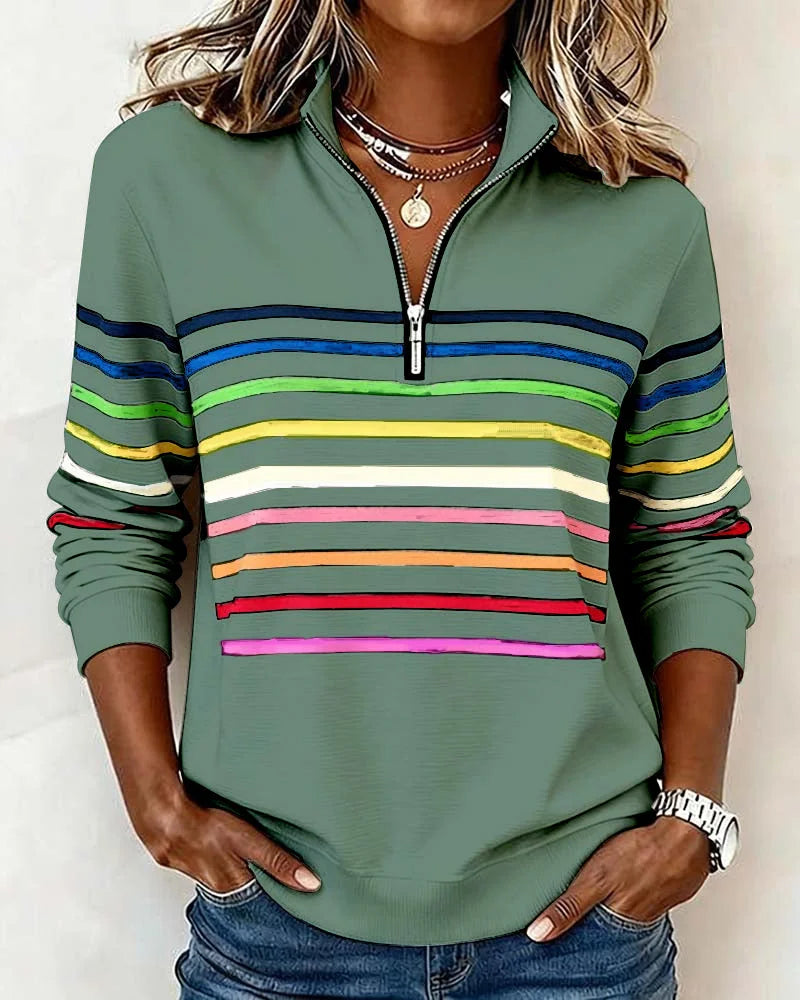 Women's Striped Half Zip Sweatshirt