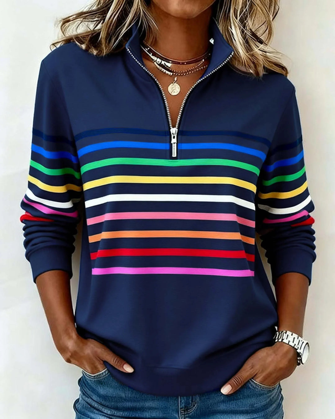 Women's Striped Half Zip Sweatshirt