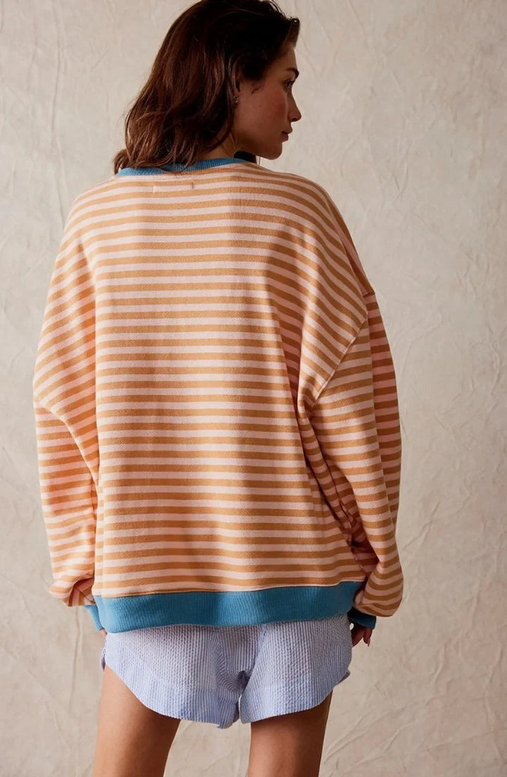 Women's Striped Oversized Pullover Sweater – Long Sleeves