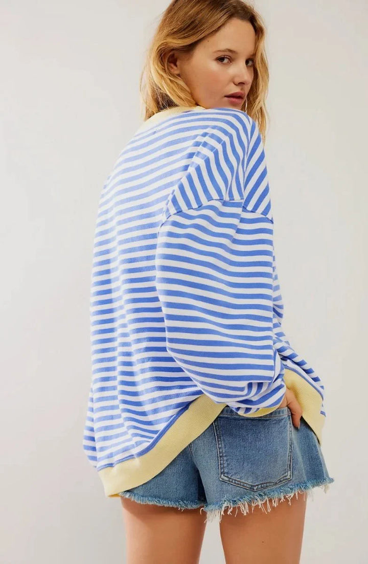 Women's Striped Oversized Pullover Sweater – Long Sleeves