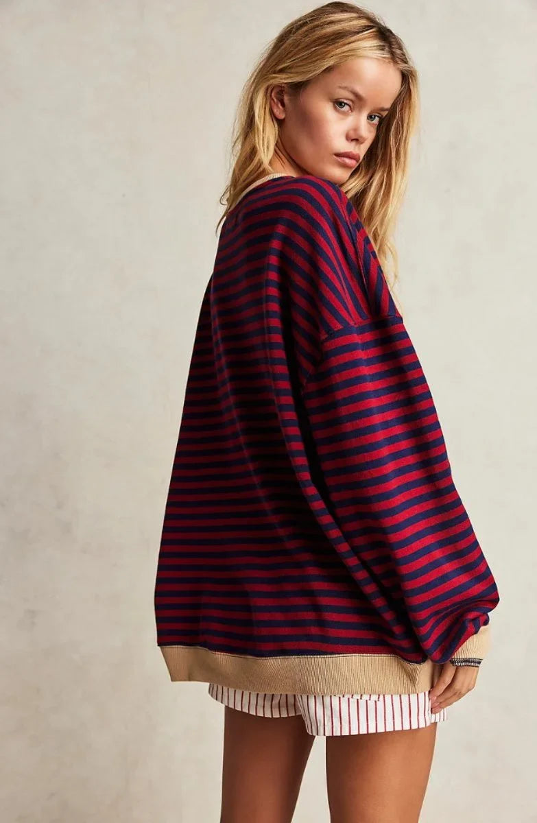 Women's Striped Oversized Pullover Sweater – Long Sleeves