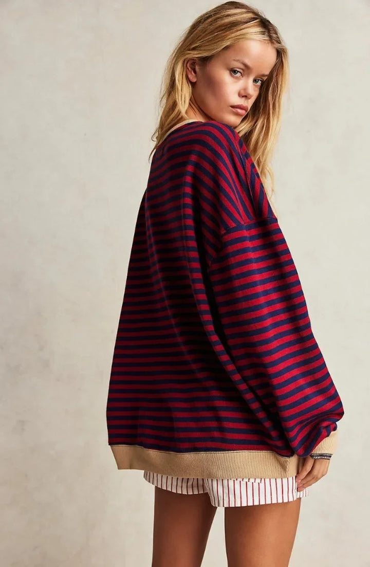 Women's Striped Oversized Pullover Sweater – Long Sleeves