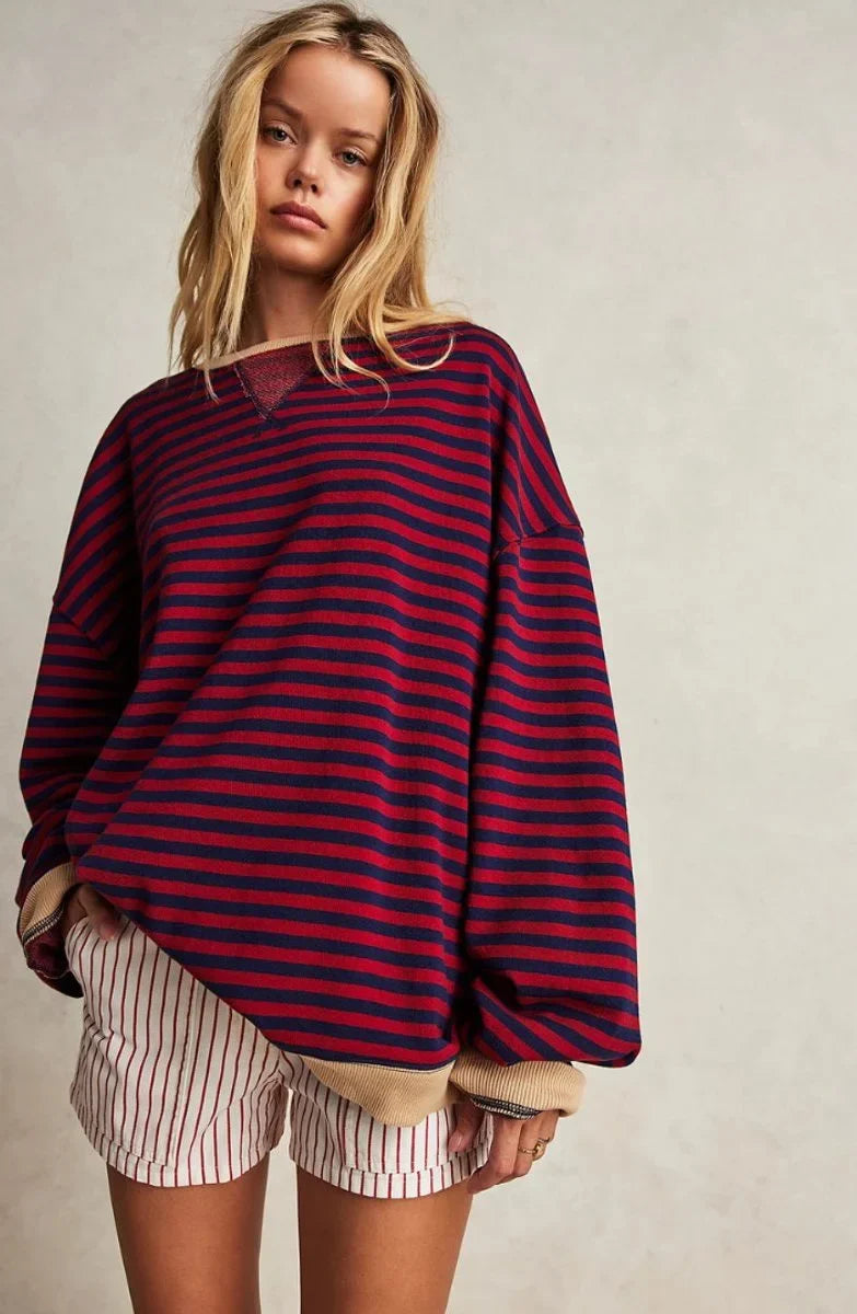 Women's Striped Oversized Pullover Sweater – Long Sleeves