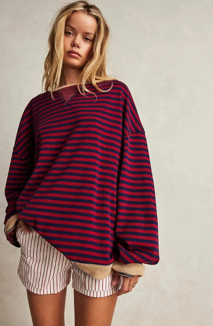 Women's Striped Oversized Pullover Sweater – Long Sleeves