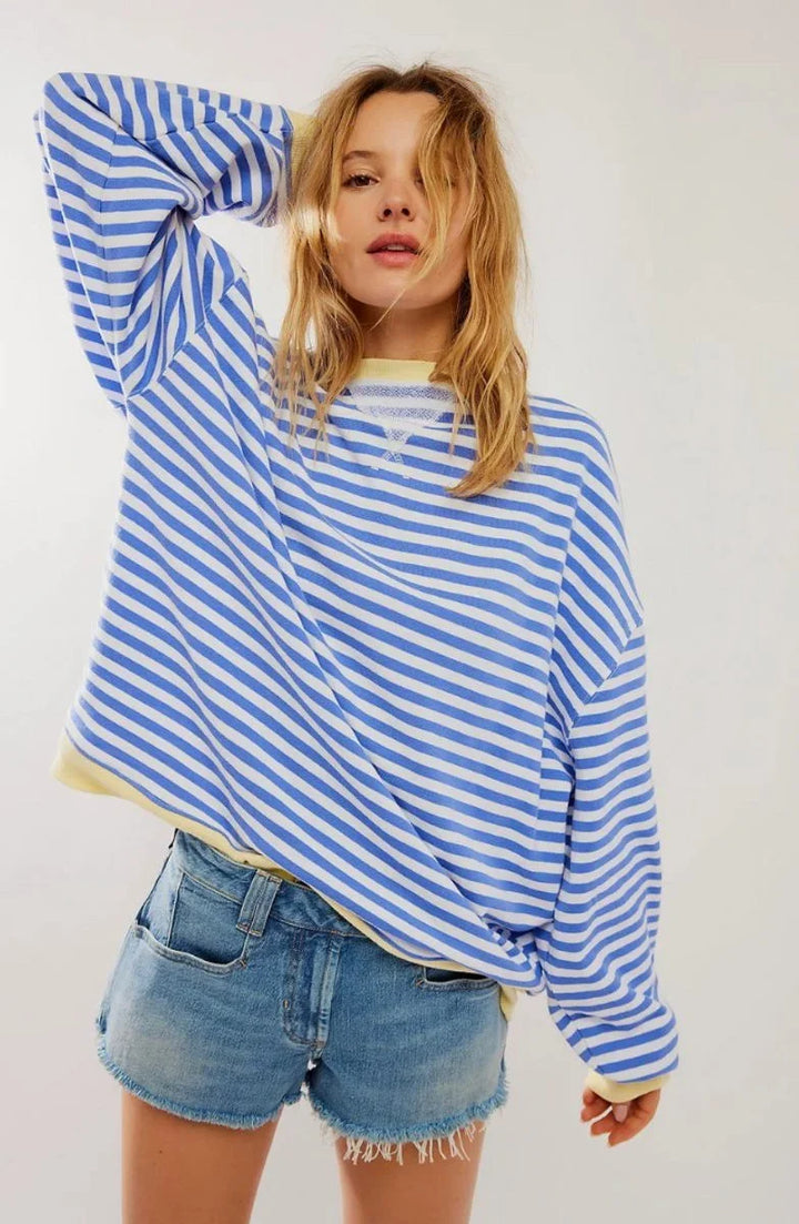 Women's Striped Oversized Pullover Sweater – Long Sleeves