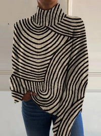 Women's Striped Roll Neck Turtleneck Sweater