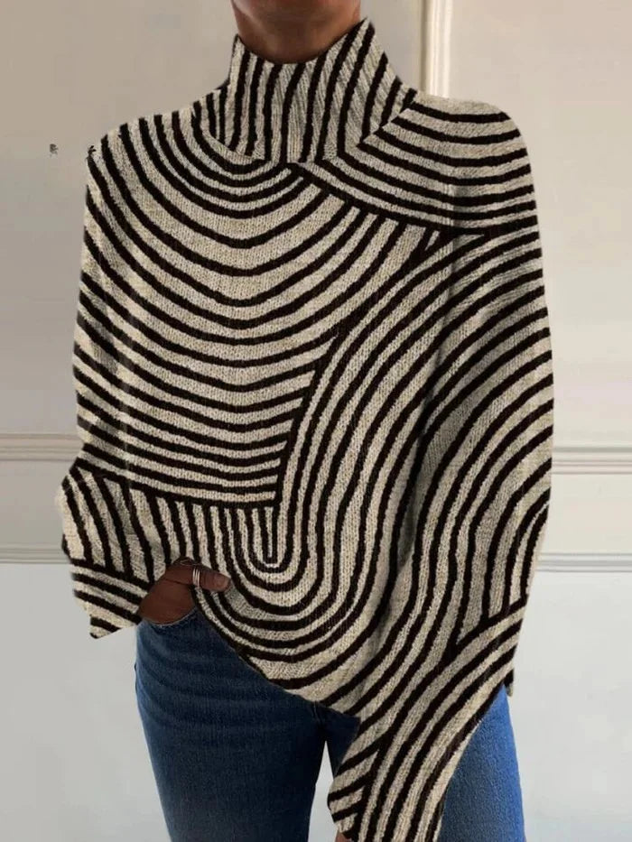 Women's Striped Roll Neck Turtleneck Sweater
