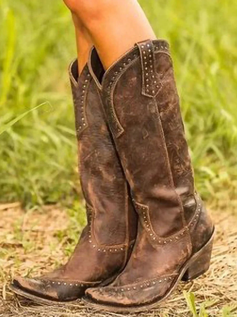 Women's Studded Knee-High Cowboy Boots