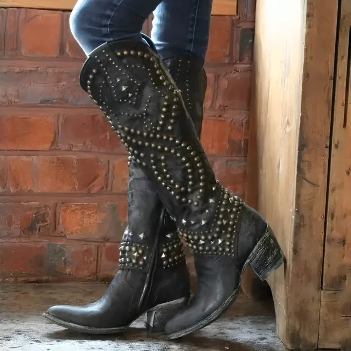 Women's Studded Knee-High Western Boots