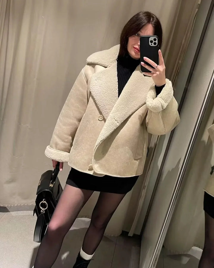 Women's Suede Double-Breasted Notch Lapel Jacket