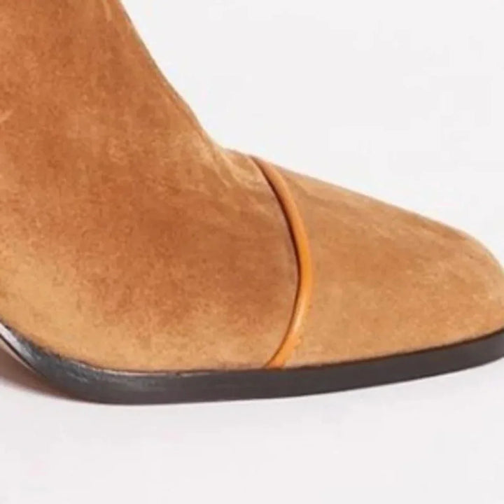 Women's Suede Block Heel Ankle Boots – Leopard Toe