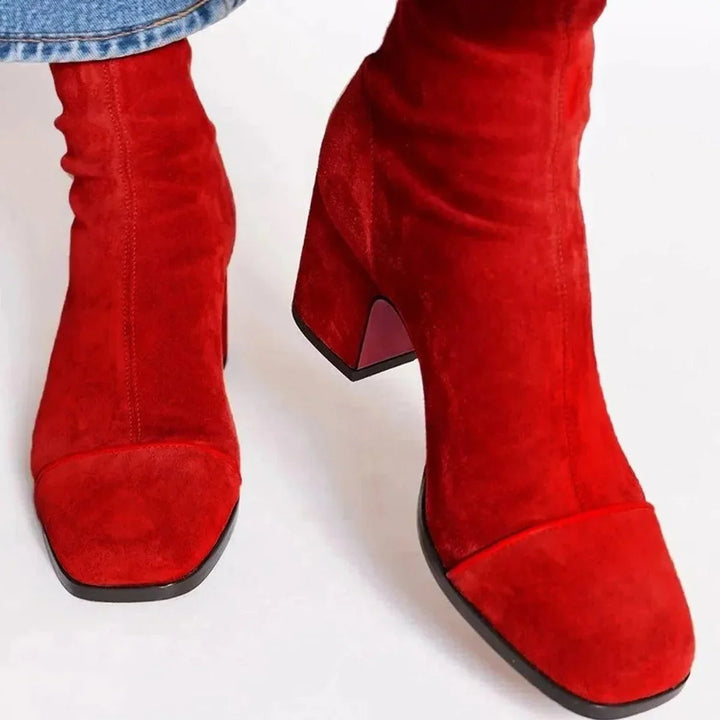 Women's Suede Block Heel Ankle Boots – Leopard Toe