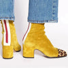 Women's Suede Block Heel Ankle Boots – Leopard Toe