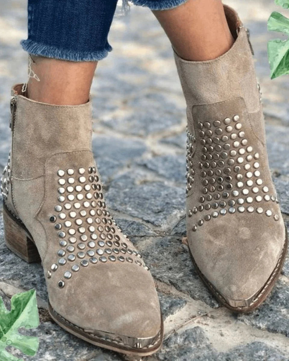 Women's Suede Block Heel Ankle Boots – Studs