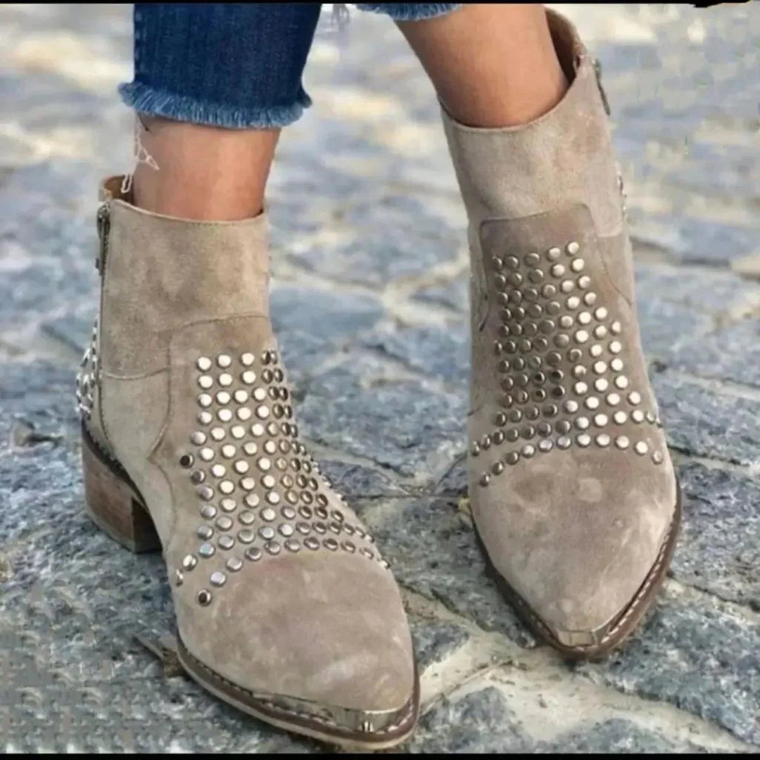 Women's Suede Block Heel Ankle Boots – Studs