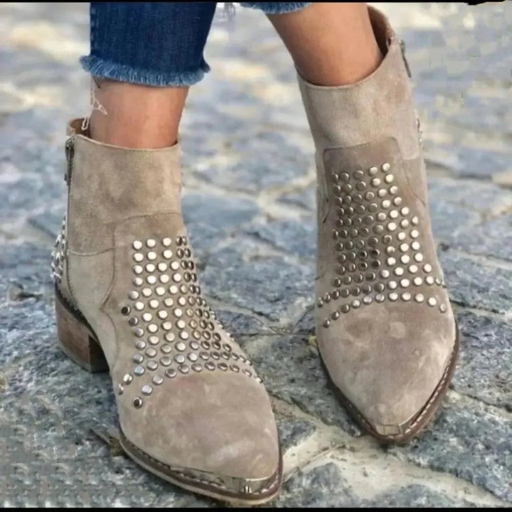 Women's Suede Block Heel Ankle Boots – Studs