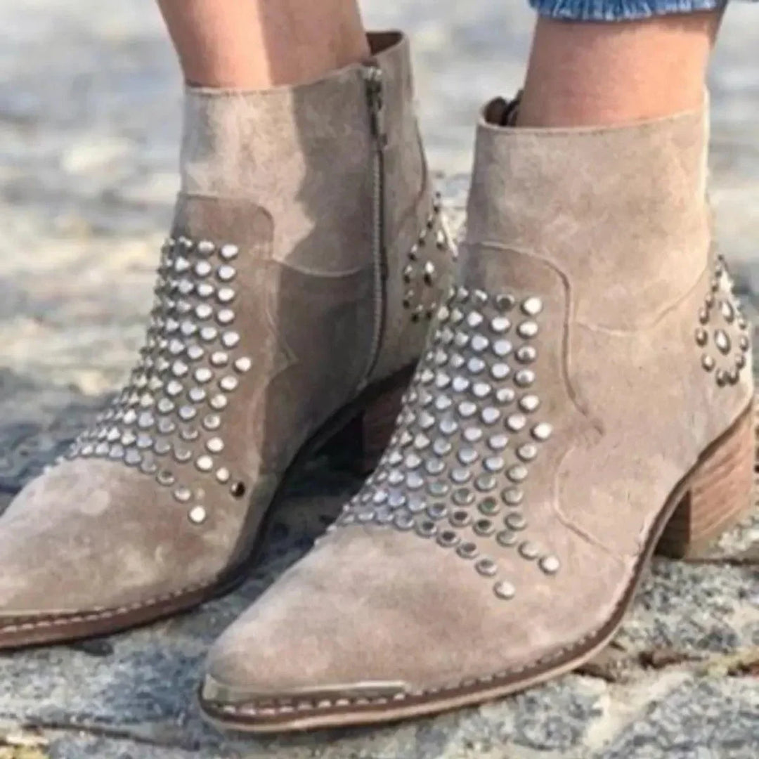 Women's Suede Block Heel Ankle Boots – Studs