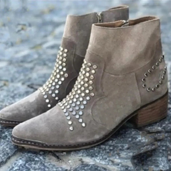 Women's Suede Block Heel Ankle Boots – Studs
