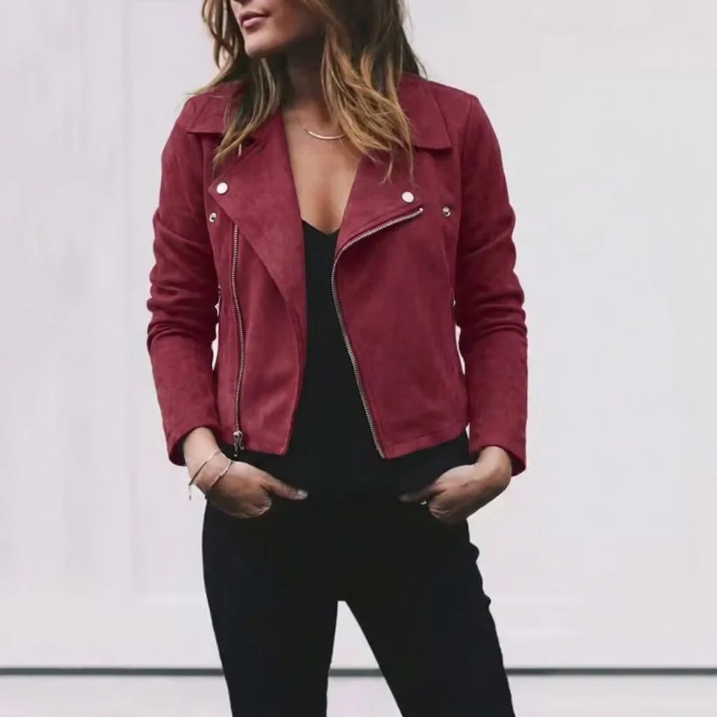 Women's Suede Cropped Jacket – Lapel Collar