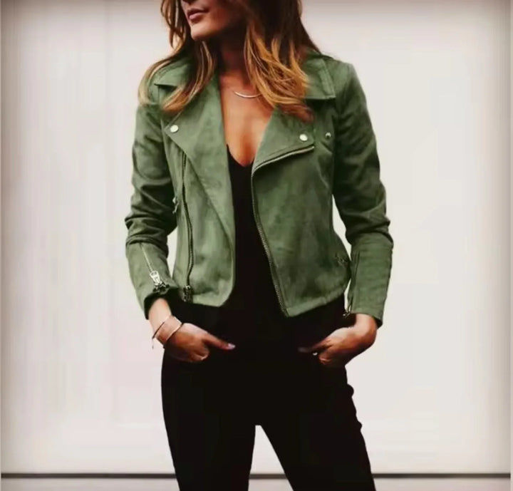 Women's Suede Cropped Jacket – Lapel Collar