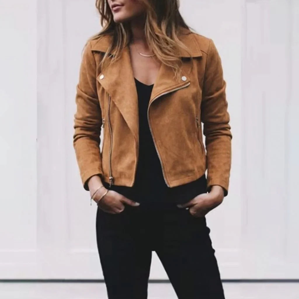 Women's Suede Cropped Jacket – Lapel Collar