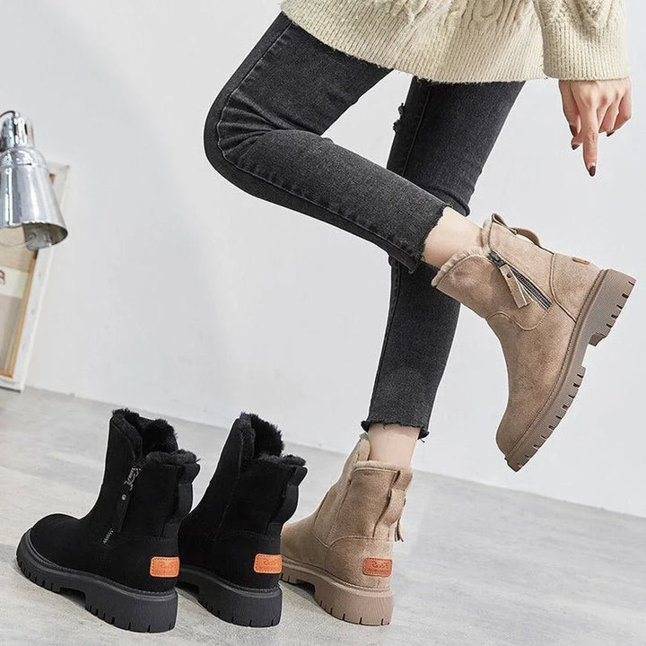 Women's Suede Slip-On Ankle Boots – Fleece Lining
