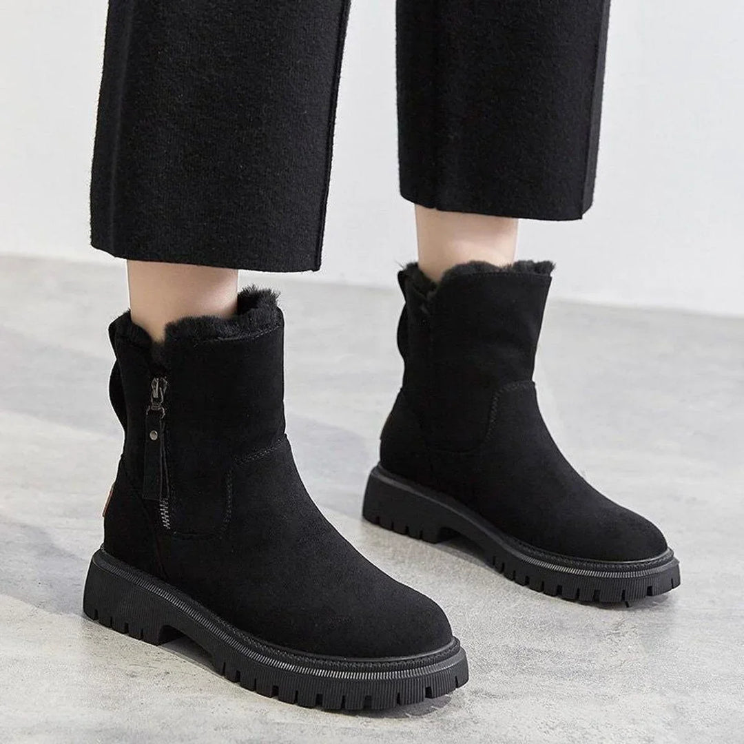 Women's Suede Slip-On Ankle Boots – Fleece Lining