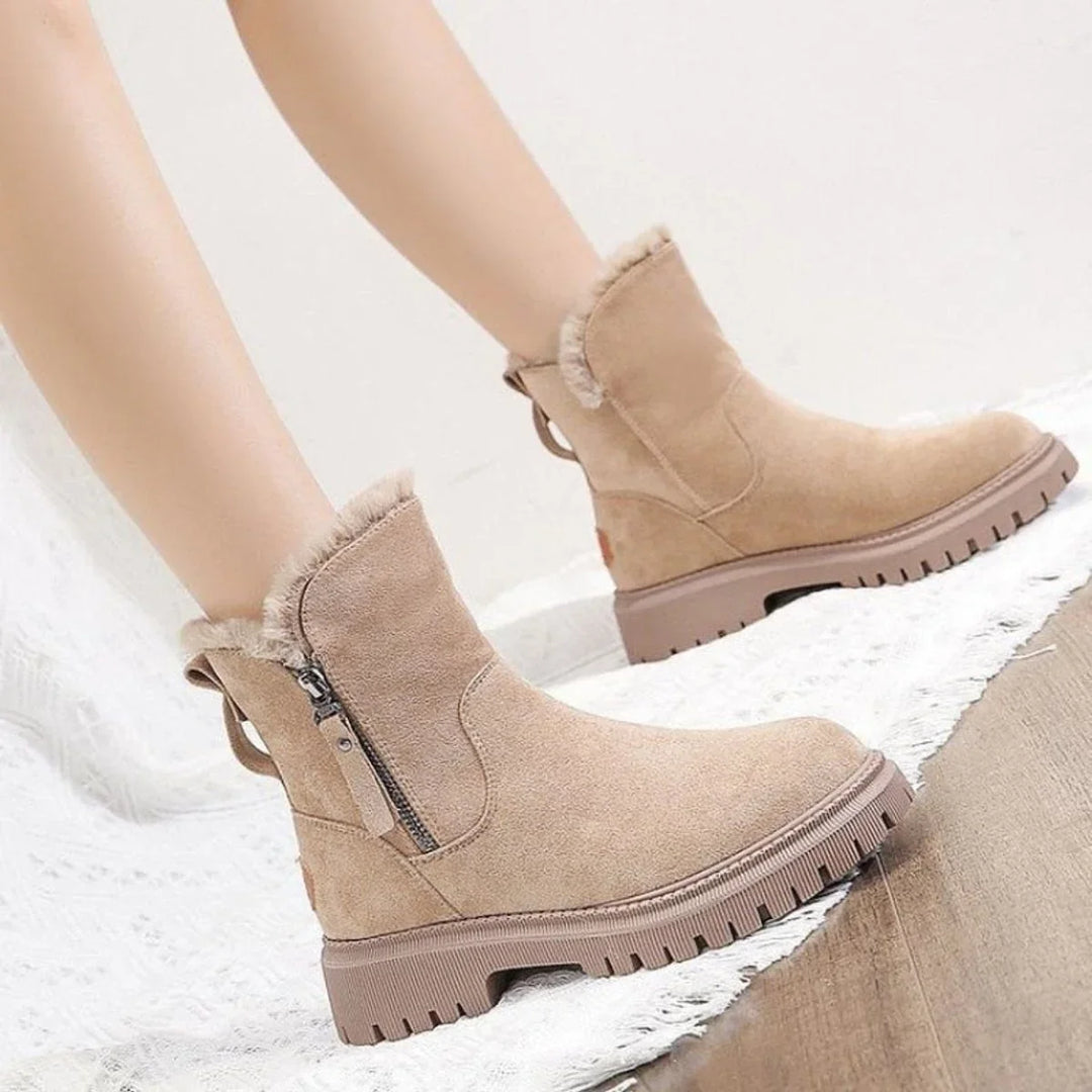 Women's Suede Slip-On Ankle Boots – Fleece Lining