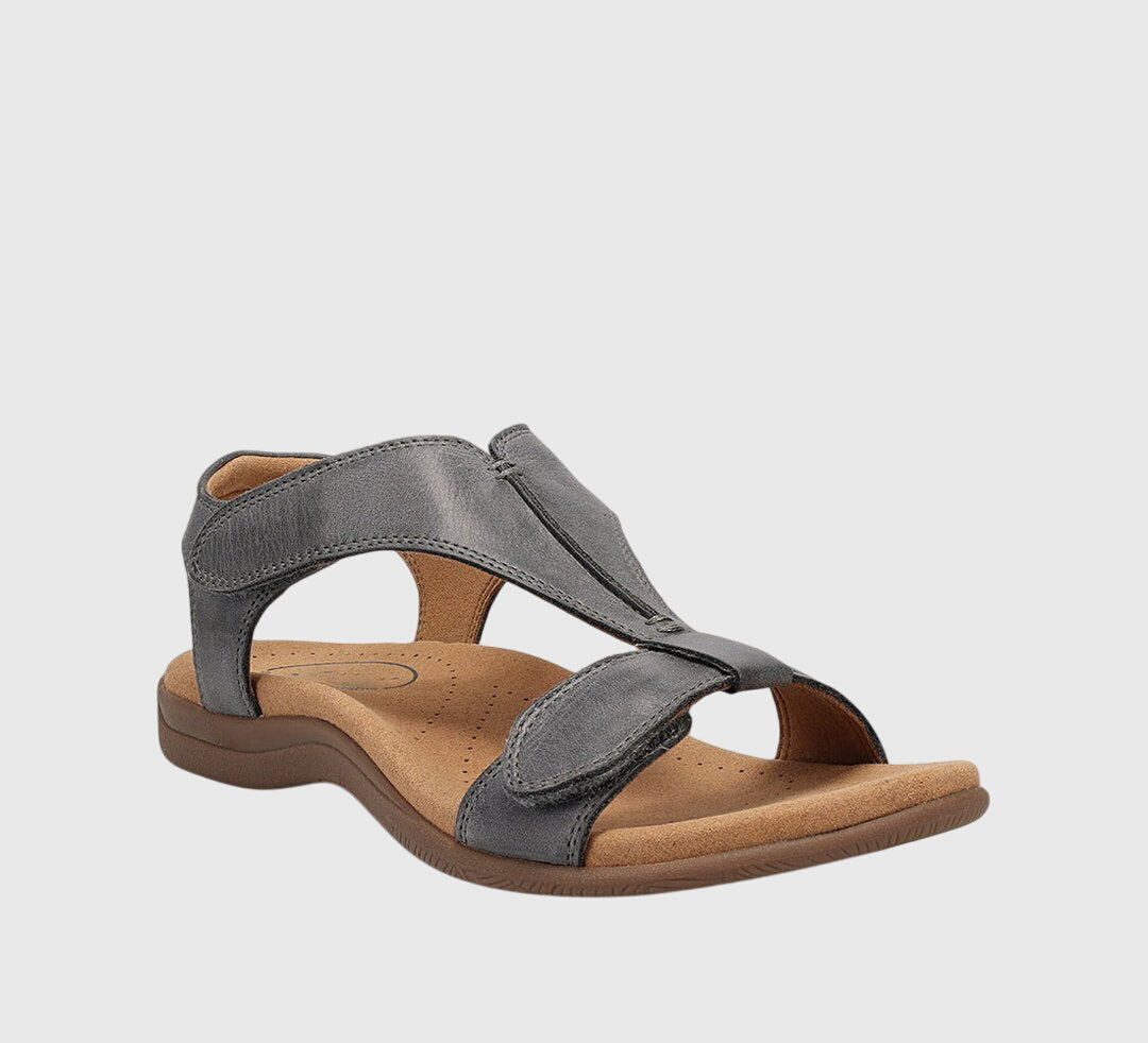 Women's Support Comfort Sandals – Leather Look in Gray | Invictora.com