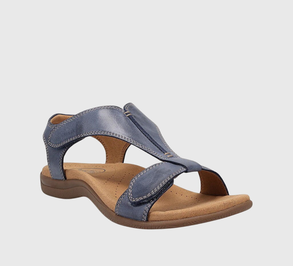 Women's Support Comfort Sandals – Leather Look in Gray | Invictora.com