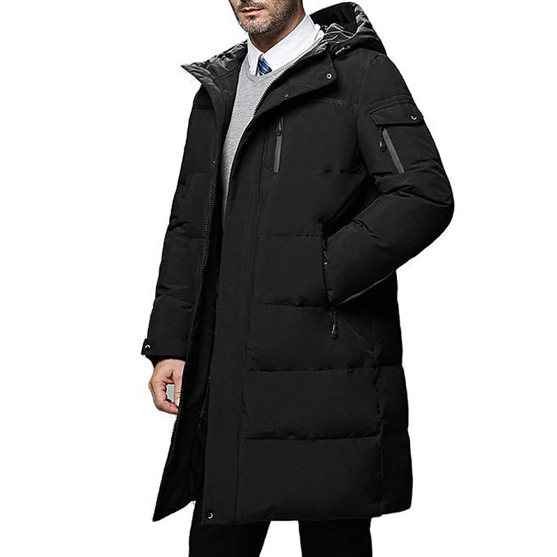 Extended-Length Hooded Puffer Coat with Zip Pockets