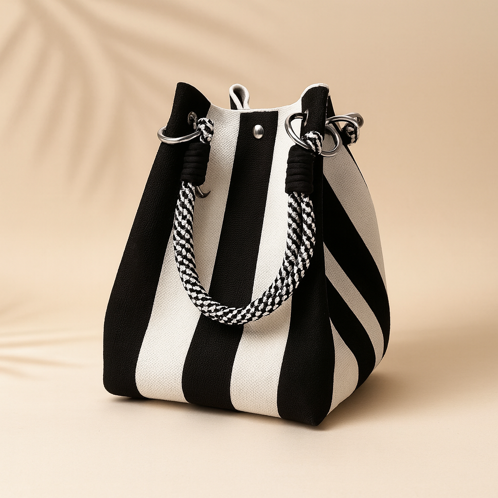Women's VICTORIA BUCKET BAG in Black & White | Invictora.com