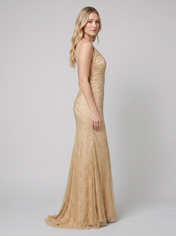Women's Evening Gown – Beaded Fit- -Flare Christmas Party