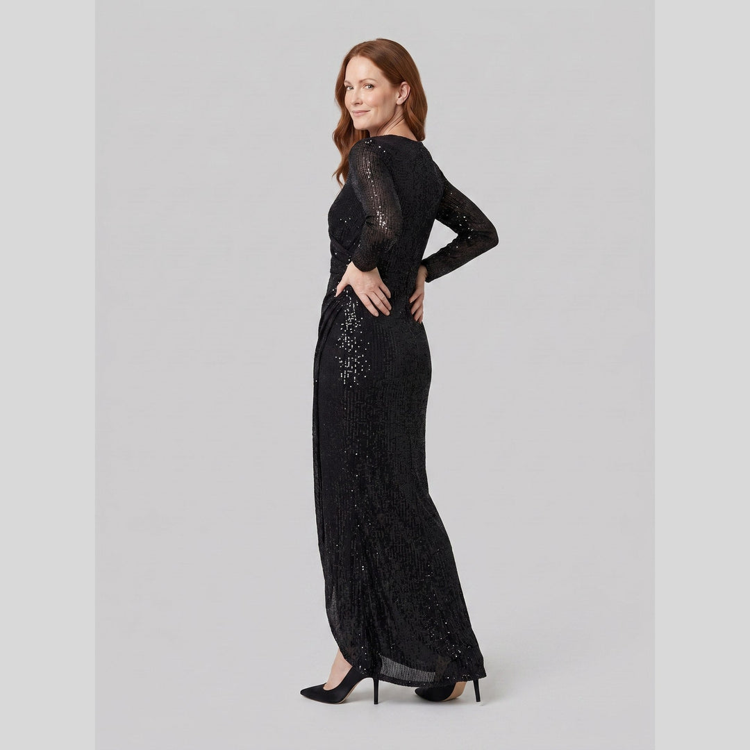 Women's Evening Gown – Burgundy Sequin Long-Sleeve Christmas Party