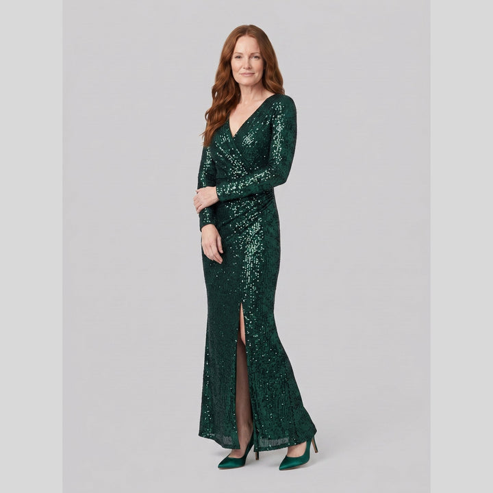 Women's Evening Gown – Burgundy Sequin Long-Sleeve Christmas Party