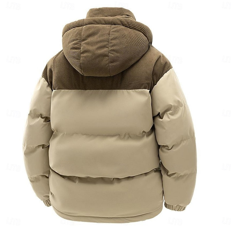Two-Tone Hooded Puffer Jacket with Secure Pockets